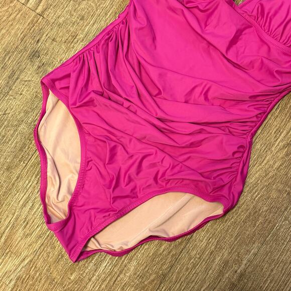 J. Crew Pink Ruched V-Neck One-Piece Size 14 - Picture 4 of 10